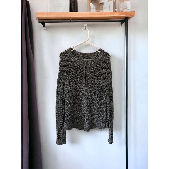 Lucky Brand Sweaters - Lucky Brand Women Large Open Knit Pullover Sweater Silver Gray Black Metallic